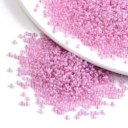12/0 Perlas de semillas de vidrio, dentro de los colores, agujero redondo, redondo, colores transparentes arco iris, rosa perla, 12/0, 2~2.5x1.5~2mm, agujero: 0.8 mm, aproximamente 30000 unidades / bolsa