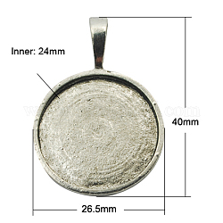 Alloy Pendant Cabochon Settings, Lead Free & Nickel Free, Round, Antique Silver, 40x26.5x6.5mm, Hole: 9.5x5mm, Tray: 24mm
