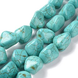 Chapelets de perles en turquoise synthétique, teinte, turquoise, 19~22x14~16mm, trou, 1mm, environ 20 pcs / brin, 15 pouce, 8~9 brins/1000g
