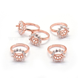 Componenti anello di barretta di ottone, con zirconi, regolabile, chiaro, oro roso, 18mm