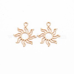 Brass Charms, Nickel Free, Sun, Real 18K Gold Plated, 15x13x0.5mm, Hole: 1.4mm
