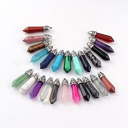 Bullet Natural & Synthetic Mixed Stone Pendants, with Platinum Tone Alloy Findings, 33~40x8~10mm, Hole: 3x2mm