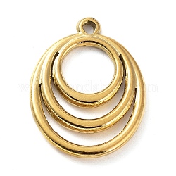 304 Stainless Steel Pendants, Oval Charms, Golden, 24x18x2.5mm, Hole: 1.6mm