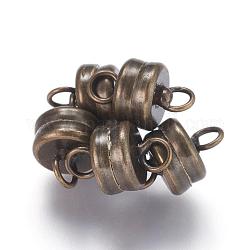 Cierres magnéticos de latón con bucles, plano y redondo, Bronce antiguo, 11x7mm, agujero: 2 mm