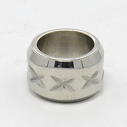 Stainless Steel Large Hole Column Carved X-shape Beads, Stainless Steel Color, 11x7mm, Hole: 8mm