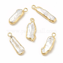 Baroque Natural Keshi Pearl Pendants, Nuggets Charms, with Brass Loops, Light Gold, 19~23x5~8x3~4mm, Hole: 1.8~2mm
