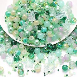 Perle di vetro, tondo & stella marina & pesce & rondelle, stile misto, verde chiaro, 2~14x2~10x1~8.5mm, Foro: 0.8~1.5 mm