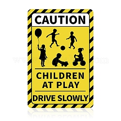 UV Protected & Waterproof Aluminum Warning Signs, Caution Children at Play Warning Drive Slowly Sign, Yellow, 45x30x0.09cm, Hole: 4mm