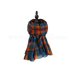 Длинный шарф в шотландскую клетку из полиэстера спицами, Теплые мягкие шарфы зима/осень в парном стиле, оранжево-красный, 169~210x61 см