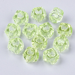 Des perles de résine transparentes, Perles avec un grand trou   , facette, polygone, jaune vert, 13x13x8mm, Trou: 5.5mm