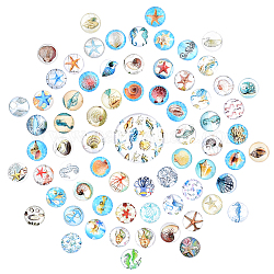 SUNNYCLUE 1 Box 140Pcs 70 Styles Animal Cabochons Ocean Sea Theme 12MM Flat Round Glass Cabochon Flatbacks Colorful Shells Starfish Beads Dome for DIY Earrings Bracelets Findings, Random Style