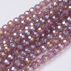 13 inch Faceted Round Glass Beads, Lt.purple, Plated With Silver, about 6mm in diameter, hole: 1mm, about 50pcs/strand, 13 inch/Strands