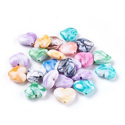 Granos de imitación de acrílico de piedras preciosas, corazón, color mezclado, 20x23x8~8.5mm, agujero: 2.5~2.8 mm