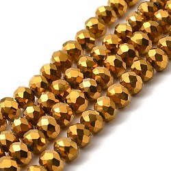 Placcare trasparente perle di vetro fili, pieno placcato, sfaccettato, rondelle, oro placcato, 8x6mm, Foro: 1 mm, circa 65~68pcs/filo, 15.7~16.1 pollice (40~41 cm)