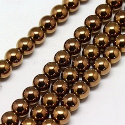 Chapelets de perles en hématite synthétique sans magnétiques, ronde, Grade a, cuivre plaqué, 8mm, Trou: 1.5mm, Environ 50 pcs/chapelet, 16 pouce