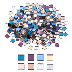 Cabochons en verre, carrée, couleur mixte, 9.5~10x9.5~10x3.5~4mm, 30 pcs / couleur, 240 pcs / boîte