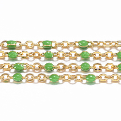 304 Edelstahl-Kabelketten, gelötet, mit Spule, mit Emaille, Oval, golden, grün, Verbinder: 2x1.5x0.5 mm, ca. 32.8 Fuß (10m)/Rolle