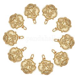 10 pièces pendentifs en laiton, avec anneaux de jonction, Plaqué longue durée, fleur avec l'ange, or, 17.5x14.5x2.5mm, Trou: 3.7mm