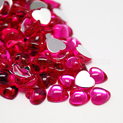 Cabochon strass acrilico taiwan, schiena piatta e liscia, cuore, rosa intenso, 12x12x5mm