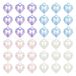Pandahall 40Pcs 4 Colors UV Plating Transparent Acrylic Pendants, Iridescent, Faceted Bubble Heart Charms, Mixed Color, 23x20x13mm, Hole: 4mm, 10pcs/color