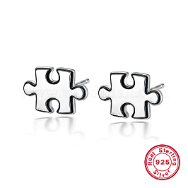Anlaufschutz-Ohrstecker aus rhodiniertem Sterlingsilber 925, Puzzle, Platin Farbe, 15x10 mm