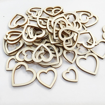 100PCS Mixed Size Blank Wood Heart Embellishments Wood Heart