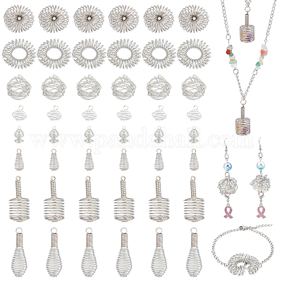 PandaHall Mixed Shape Crystal Holder Necklace Cage, 64pcs 8 Styles Sprial  Bead Cage Iron Zinc Alloy 9.5~37mm/0.3~1.4 Ring Ball Teardrop Tumbled Rock
