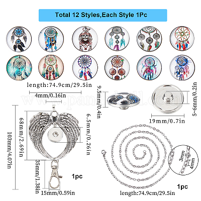 SUNNYCLUE DIY Woven Net Interchangeable Snap Button Office Lanyard Making Kit, Including Alloy Rhinestone Snap Keychain Making