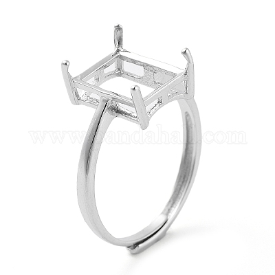 925 anello solitario in argento sterling regolabile rettangolare&nbsp;STER-G042-08P-1