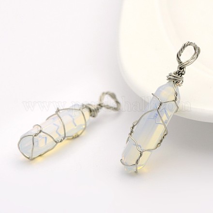 Bullet Opalite Wire Wrapped Pointed Pendants G-M225-14P-1