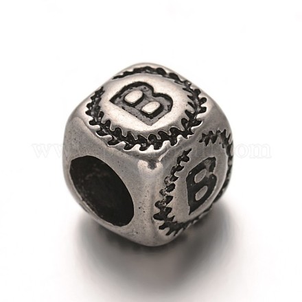 Retro Cube with Carved Letter B 304 Stainless Steel Beads Enamel Settings STAS-F073-10-1
