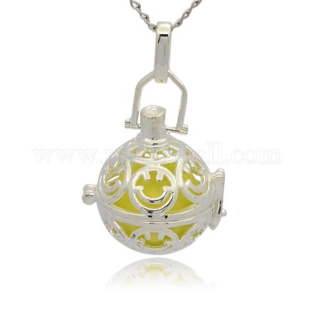 Silver Color Plated Brass Hollow Round Cage Pendants KK-J216-15S-1