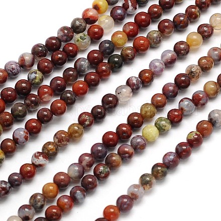 Natural Red Lightning Agate Round Beads Strands G-N0166-42-6mm-1
