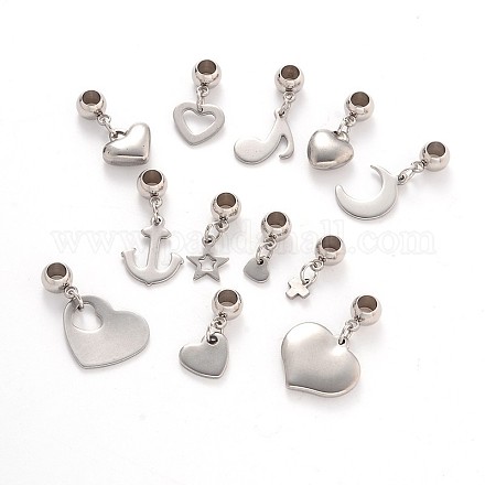 Mixed Shape 304 Stainless Steel European Large Hole Dangle Charms PALLOY-JF00100-1