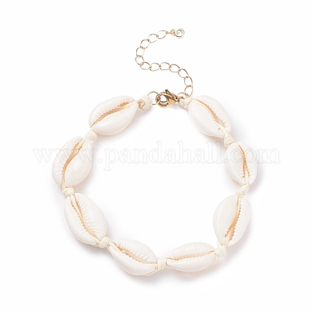 Geflochtenes Perlen-Fußkettchen aus natürlicher Kaurimuschel für Frauen AJEW-AN00487-1