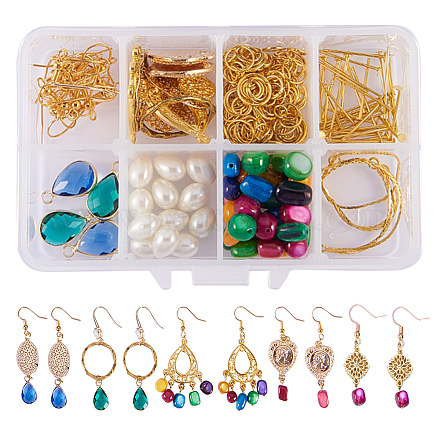 Sunnyclue 1 boîte bricolage 6 paires de lustre boucles d'oreilles pendantes bohèmes faisant des kits comprennent des perles de goutte de pierres précieuses de coquille DIY-SC0002-44-1