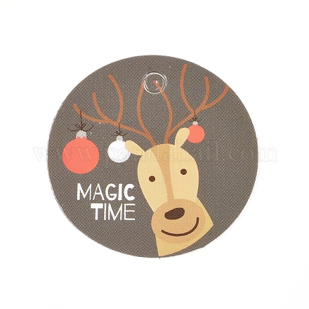 紙ギフトタグ  hange tags  美術工芸用  クリスマスのために  クリスマスのトナカイ/クワガタ模様とフラットラウンド  カラフル  30x0.3mm  穴：3mm CDIS-L003-D06-1