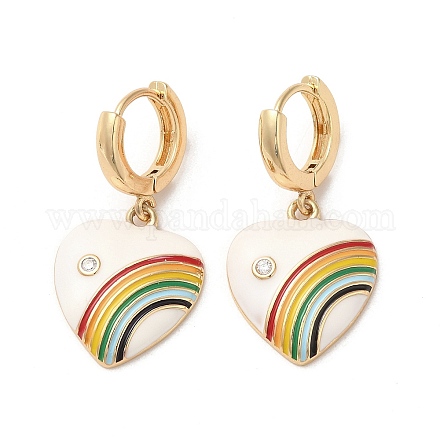 Ohrhänger aus echtem 18 Karat vergoldetem Messing mit Herz und Regenbogen EJEW-L268-042G-03-1