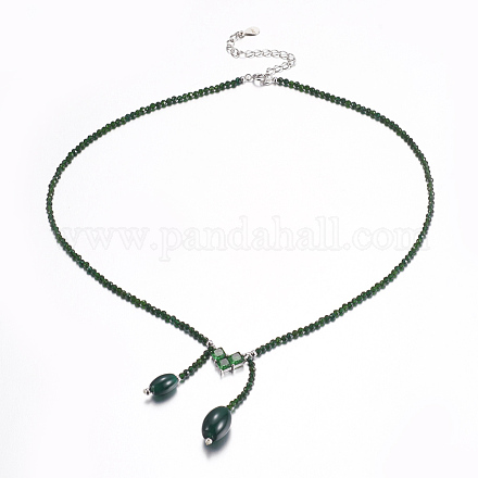 Faceted Synthetic Green Goldstone Beaded Necklaces NJEW-F212-01P-1