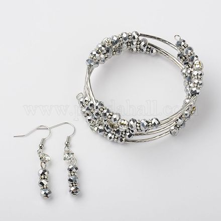 Ensembles de bijoux de verre: enveloppe bracelets et boucles d'oreilles SJEW-JS00617-08-1