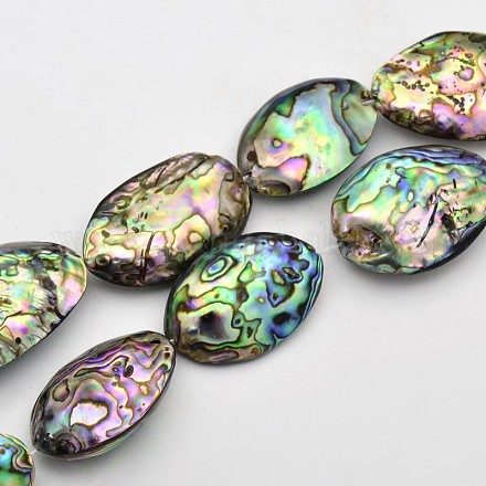Oval Natural Abalone Shell/Paua Shell Beads Strands SSHEL-N012-03-1