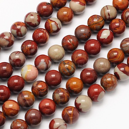 Natural Red Picture Jasper Round Beads Strands G-N0166-02-10mm-1