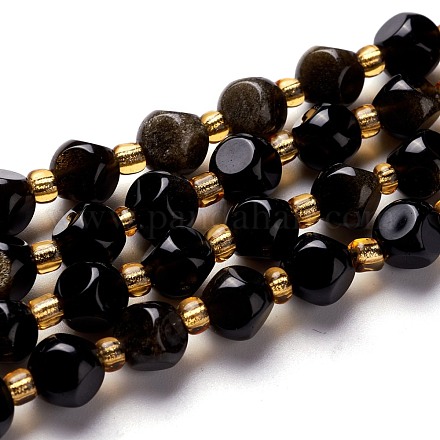 Chapelets de perles en obsidienne dorée naturelle G-M367-02A-1