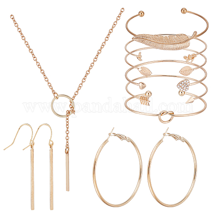 Anattasoul alliage rectangle bar pendentif balancent boucles d'oreilles et bracelets et collier lariat SJEW-AN0001-16-1