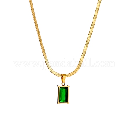 Collier pendentif rectangle en zircon cubique vert d'eau NJEW-Z028-01G-1