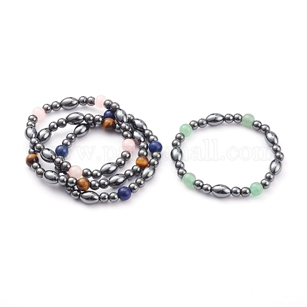 Non-magnétiques perles synthétiques d'hématite étirer bracelets BJEW-JB05925-1