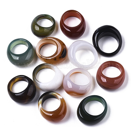 天然瑪瑙指輪  ワイドバンドリング  染め  ミックスカラー  内径：17.5~20mm G-N0326-033-1