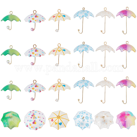 SUNNYCLUE 1 Box 6 Styles 24Pcs 3D Pearl Umbrella Shaped Plastic Pendants Mini Charms Acrylic Dangle Pendants with Brass Loops for jewellery Making Charms DIY Earrings Necklace Accessories Supplies DIY-SC0019-05-1