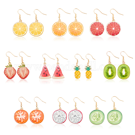 Anattasoul 10 paires 10 styles boucles d'oreilles pendantes en alliage ananas et pitaya EJEW-AN0001-37-1