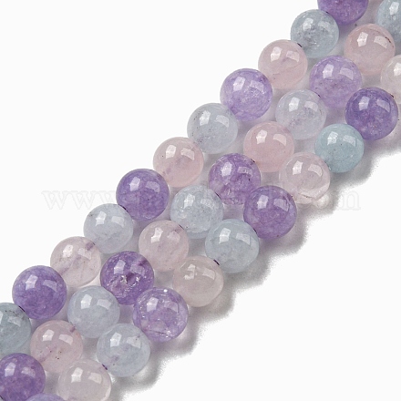 Chapelets de perles aigue-marine naturelles et quartz rose et améthyste G-D0013-68-6MM-1